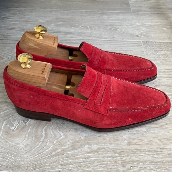 KITON Red Sued Penny Loafers main image 6